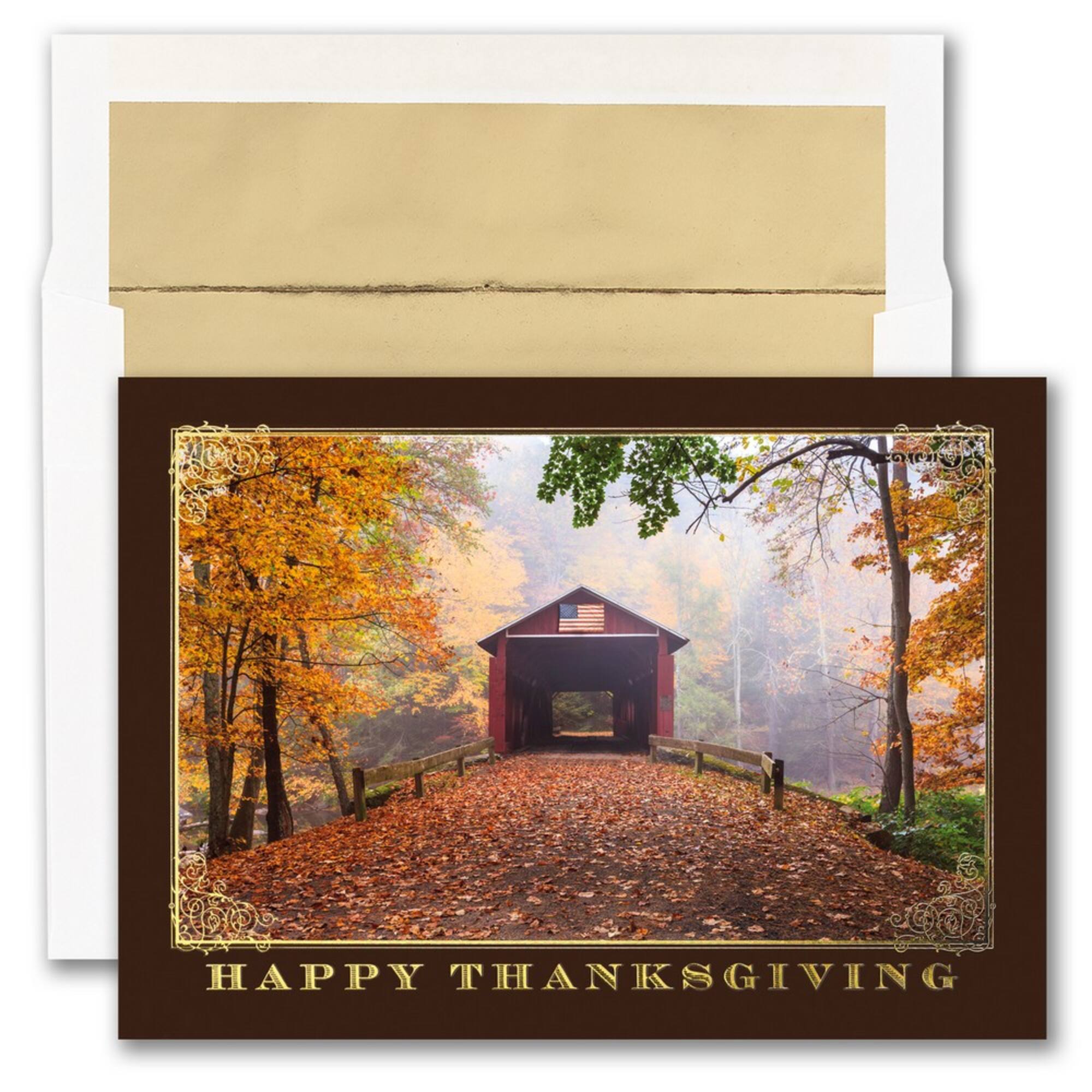 JAM Paper Blank Covered Bridge Thanksgiving Thank You Cards & Envelopes Set, 25ct.